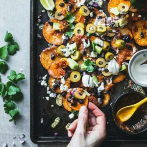 Sweet Potato Chips with Sous Cream and Slow Roasted  Figs Chutney